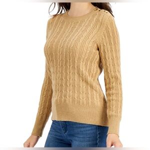 CHARTER CLUB Womens Knit Button-shoulder Cable-knit Long Sleeve Sweater Sz XL‎